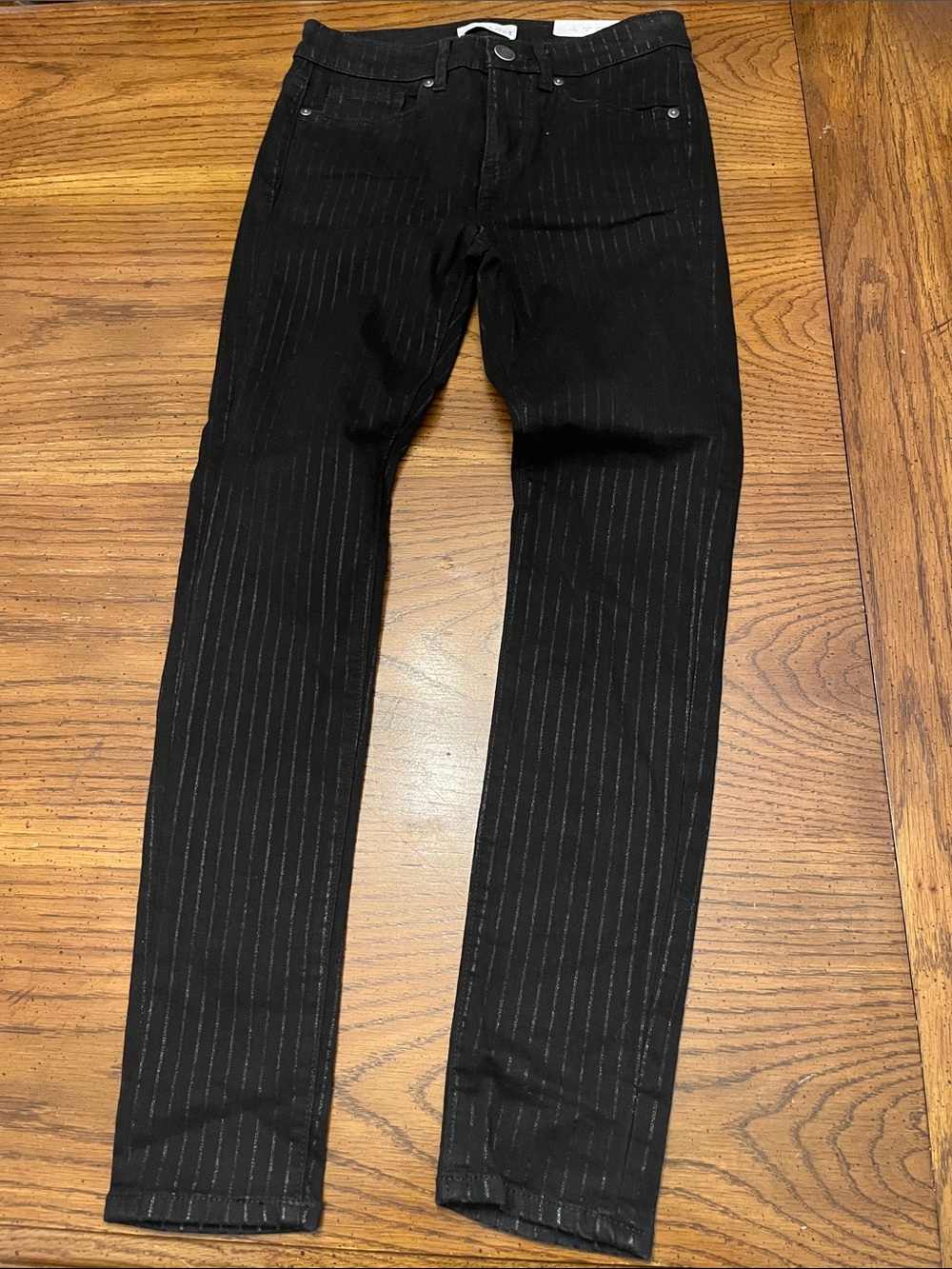 LOFT Black Shimmer Pinstripe Skinny Jeans, size 0/25, new with tags